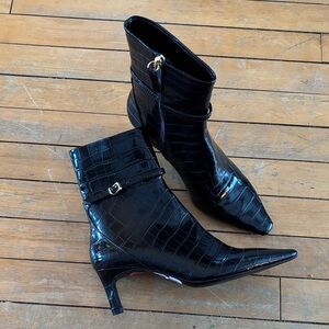 NWOT Zara Black faux crocodile kitten heel bootie. Never worn!